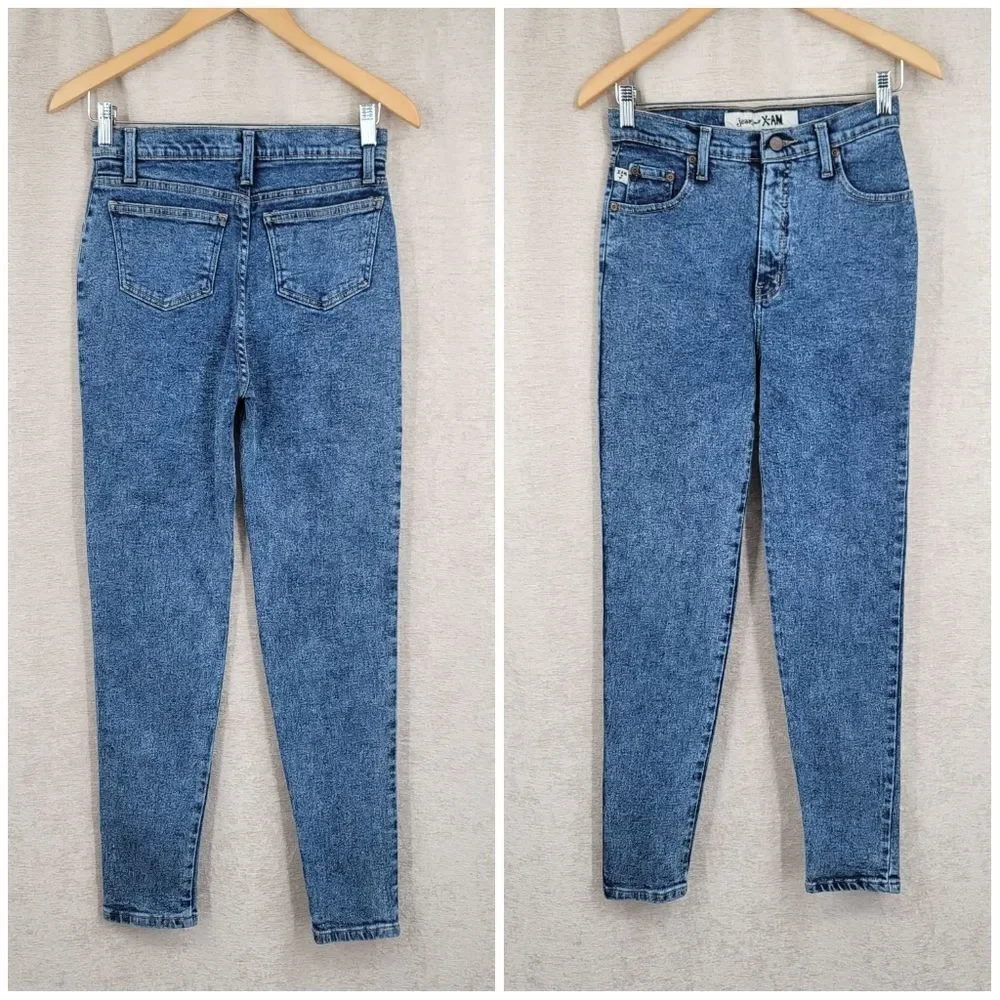 X-AM Jeans Vintage Acid Wash Women's Blue Jeans Stretch High Rise Skinny Mom